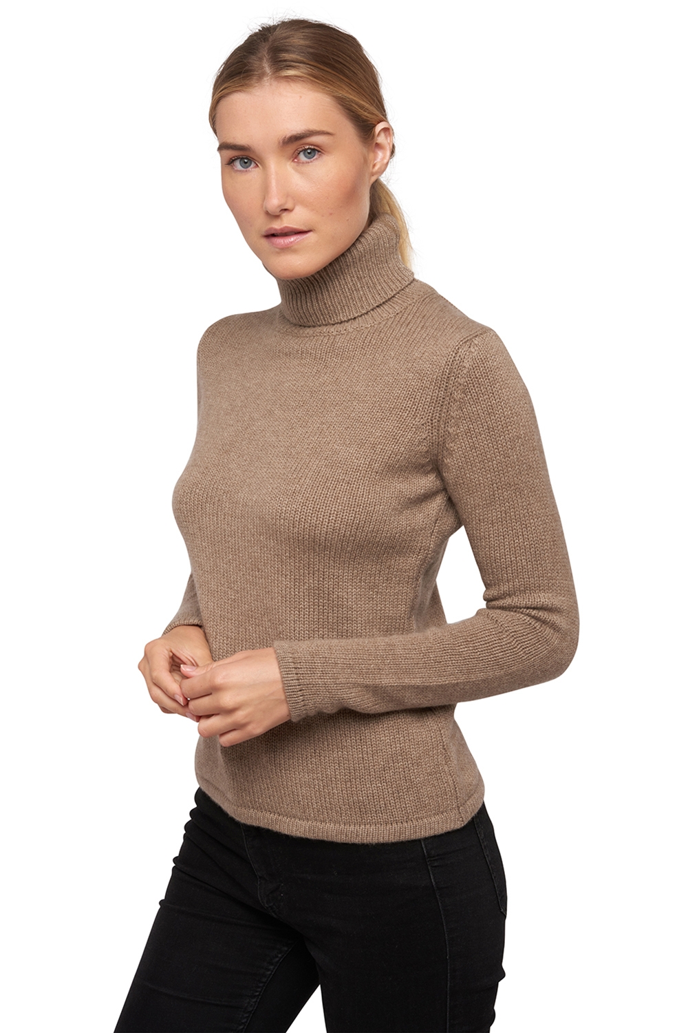 Cachemire Naturel pull femme col roule natural aka natural brown m